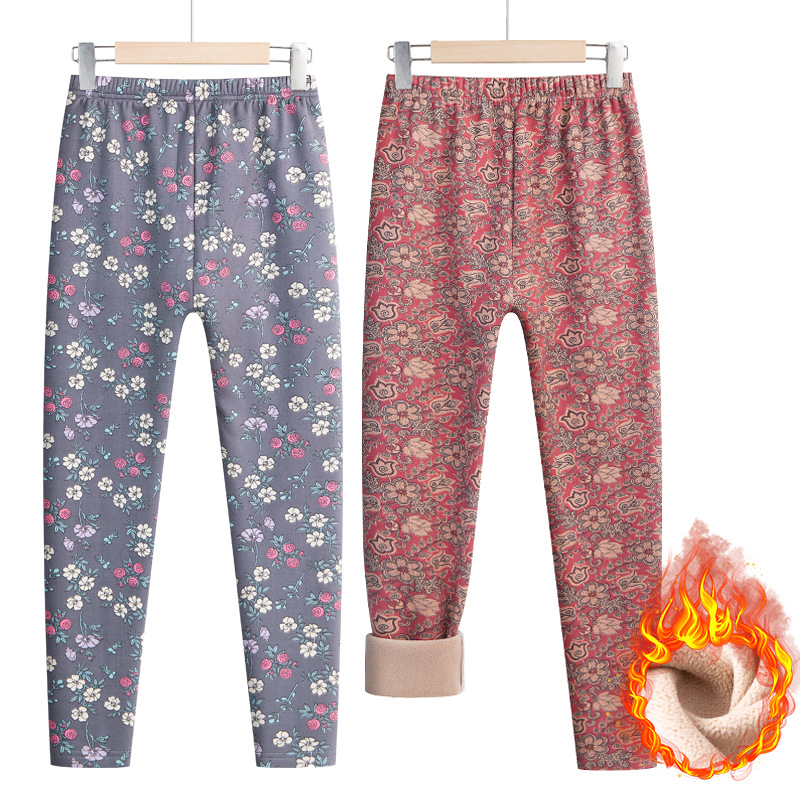 奶奶德绒保暖裤中老年女士碎花秋裤加绒衬裤高腰内穿妈妈打底裤